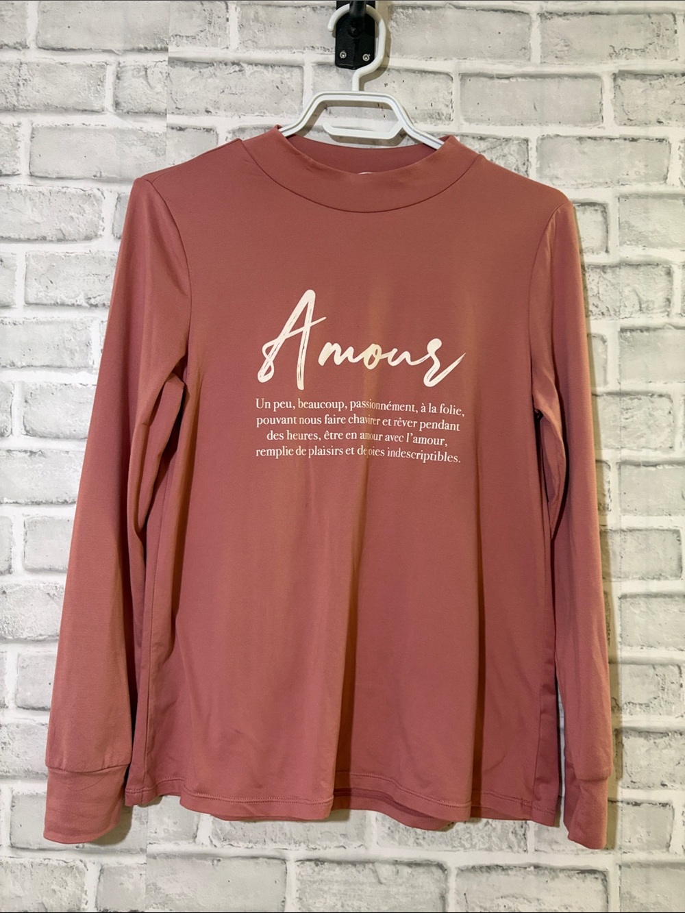 La Vie En Rose Amour Long-Sleeve Graphic Tee in Dusty Rose, SMALL